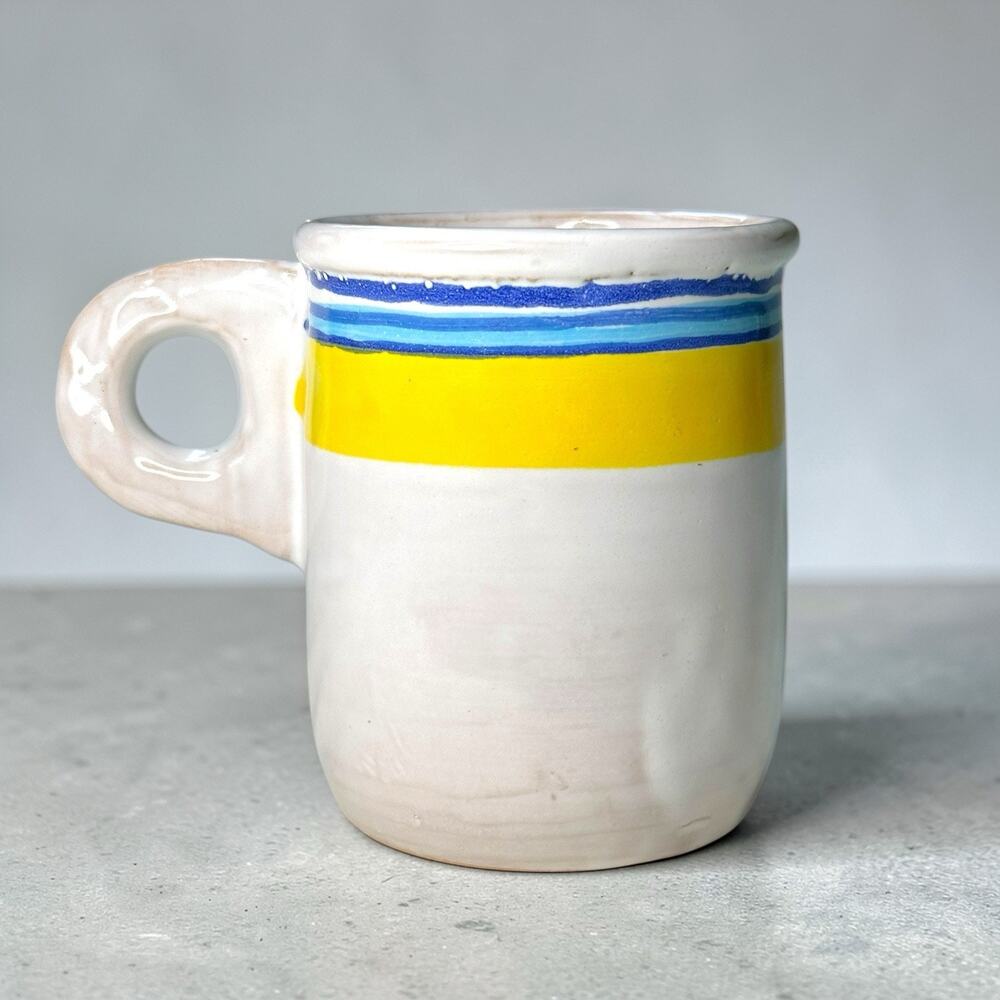 VTG Studio Pottery Mug Wabi Sabi Stripe Stoneware Coffee Cup Bee Mark 3.75”